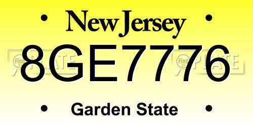 8GE7776 New Jersey License Plate