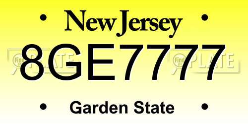 8GE7777 New Jersey License Plate