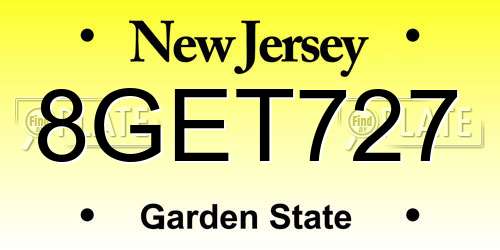 8GET727 New Jersey License Plate