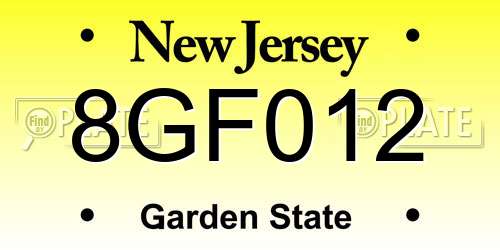 8GF012 New Jersey License Plate