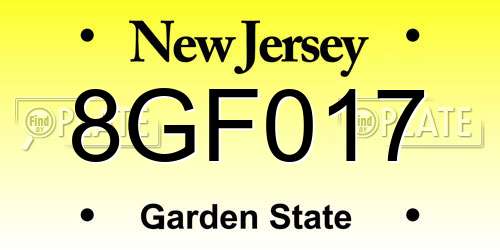 8GF017 New Jersey License Plate