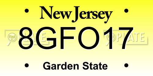 8GFO17 New Jersey License Plate