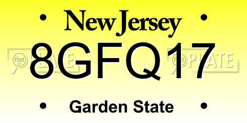 8GFQ17 New Jersey License Plate