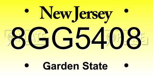 8GG5408 New Jersey License Plate