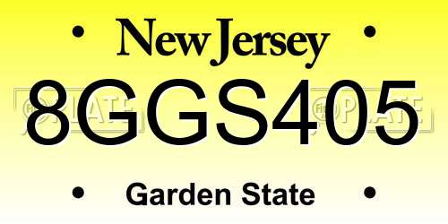 8GGS405 New Jersey License Plate