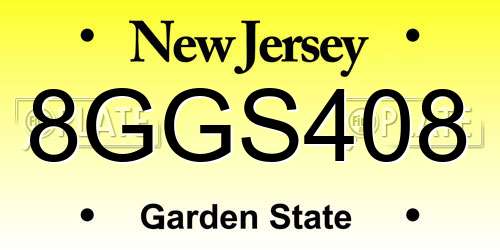 8GGS408 New Jersey License Plate
