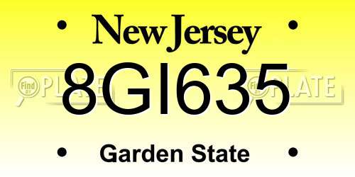 8GI635 New Jersey License Plate