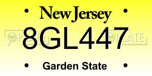 8GL447 New Jersey License Plate