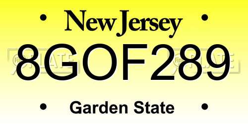 8GOF289 New Jersey License Plate