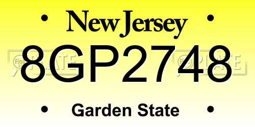 8GP2748 New Jersey License Plate