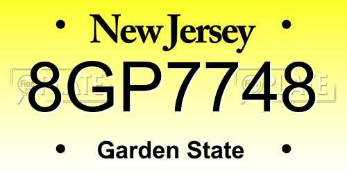 8GP7748 New Jersey License Plate