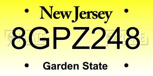 8GPZ248 New Jersey License Plate