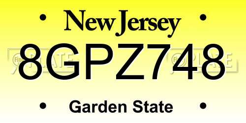 8GPZ748 New Jersey License Plate