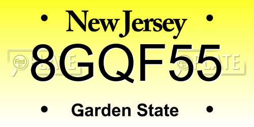 8GQF55 New Jersey License Plate