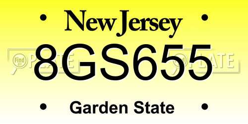 8GS655 New Jersey License Plate