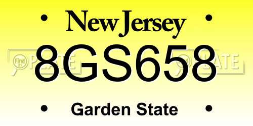 8GS658 New Jersey License Plate