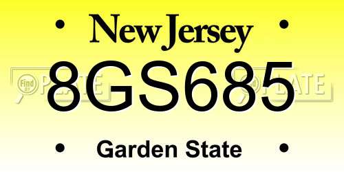 8GS685 New Jersey License Plate