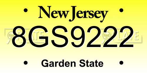 8GS9222 New Jersey License Plate