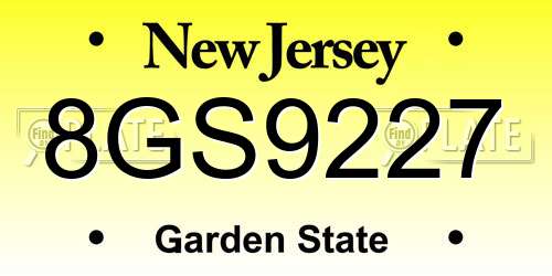 8GS9227 New Jersey License Plate