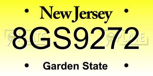 8GS9272 New Jersey License Plate