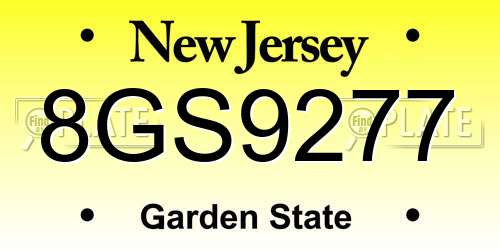8GS9277 New Jersey License Plate