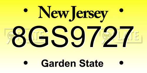 8GS9727 New Jersey License Plate