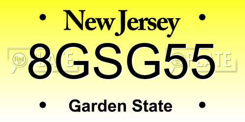 8GSG55 New Jersey License Plate