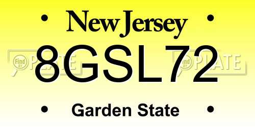 8GSL72 New Jersey License Plate