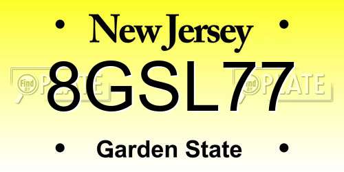 8GSL77 New Jersey License Plate