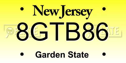 8GTB86 New Jersey License Plate
