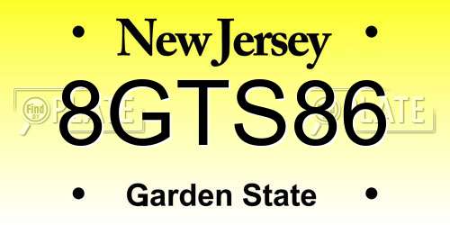 8GTS86 New Jersey License Plate