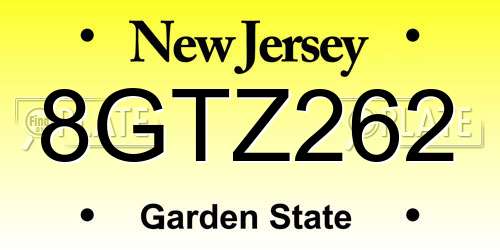 8GTZ262 New Jersey License Plate