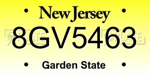 8GV5463 New Jersey License Plate