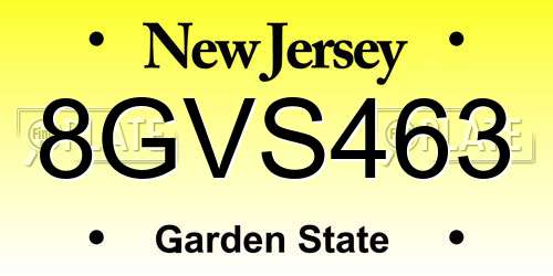 8GVS463 New Jersey License Plate