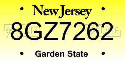 8GZ7262 New Jersey License Plate