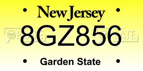 8GZ856 New Jersey License Plate