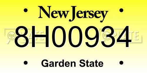 8H00934 New Jersey License Plate