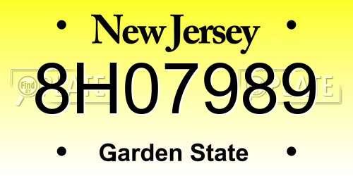8H07989 New Jersey License Plate