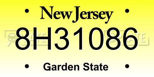 8H31086 New Jersey License Plate