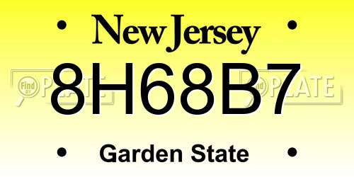 8H68B7 New Jersey License Plate