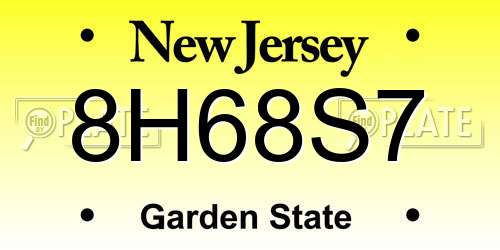 8H68S7 New Jersey License Plate