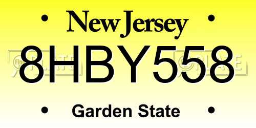 8HBY558 New Jersey License Plate