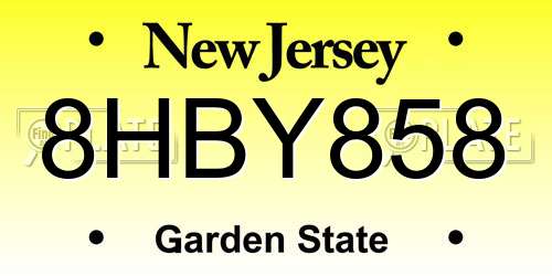 8HBY858 New Jersey License Plate