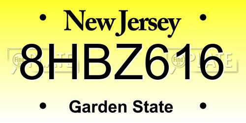 8HBZ616 New Jersey License Plate