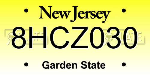 8HCZ030 New Jersey License Plate