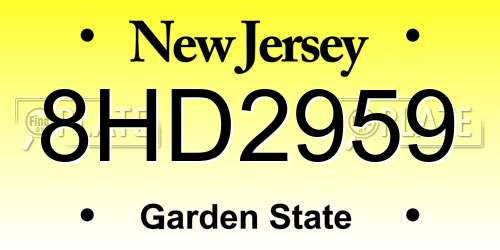 8HD2959 New Jersey License Plate