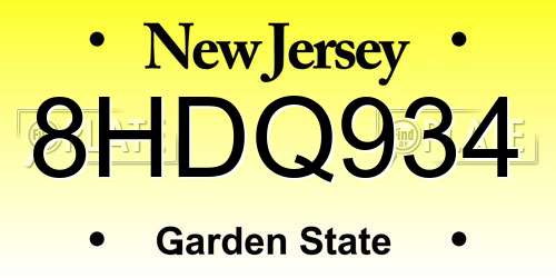 8HDQ934 New Jersey License Plate