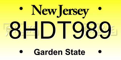 8HDT989 New Jersey License Plate