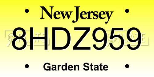 8HDZ959 New Jersey License Plate