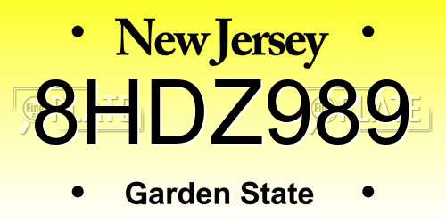 8HDZ989 New Jersey License Plate